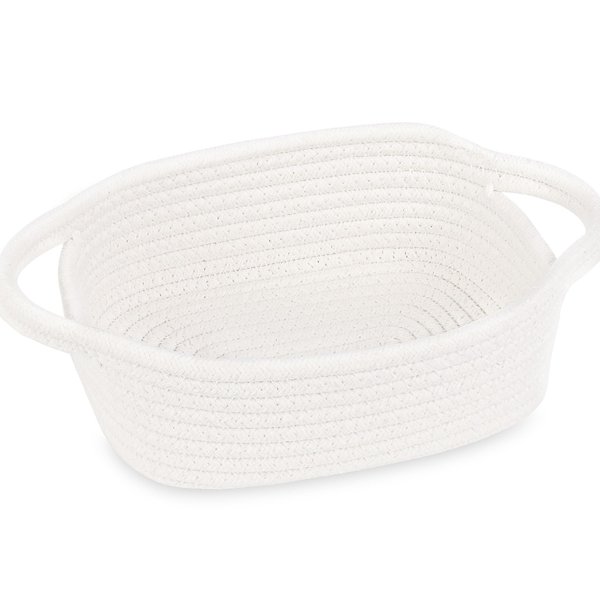 ABenkle Small Storage Basket, Mini Baby Basket, Cute Tiny Cotton Rope Woven Easter Basket,Shelf Basket, Boho Decorative Toy Dog Cat Basket for Nursery, Kids Room, Spa, Empty Gift Basket - XS, White