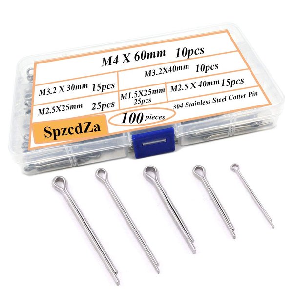SpzcdZa 100pcs 304 Stainless Steel Cotter Pin Clip Key Fastner Fitting Assortment Kit for Automotive Mechanics Small Engine Repair，Automotive, Mechanics, Car Garage, Power Equipment, Cars, Trucks Law