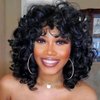 Sakula Short Curly Wigs for Black Women Human Hair Wigs for Black Women 180% Density Big Loose Wave Brazilian hair wigs Natural Wigs Half Wigs Soft Hair Black Wigs (#1B Natural Black 8 inch)