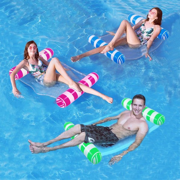 JUXIAO 3 Pack Upgrated XL Water Pool Floats, 4-in-1 (Hammock, Saddle, Lounge Chair, Drifter) Multi-Purpose Water Pool Float, Non-Stick PVC Material