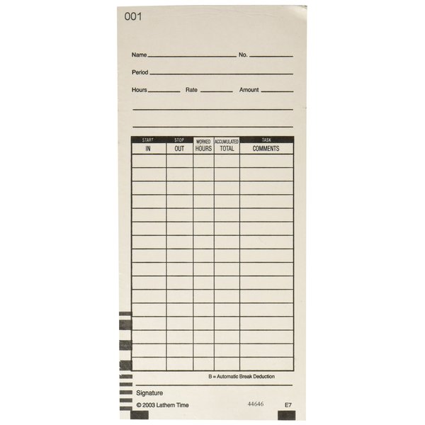 Lathem Time Cards, 2 Sided, Numbered 1-100, 100 per Pack, 7-Feet, White (LTHE7100)