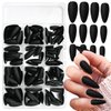 Bellelfin 240pcs Almond Press on Nails, Matte Black Fake Nails Medium Acrylic Nails Press Ons False Glue on Nails Kit with 5 Sheets Adhesive Tabs for Women Girls
