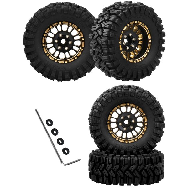 Rcarmumb RC 1.2in Truck Tires for 1/18 1/24 RC Crawler Car Trx4m Axial SCX24 FMS FCX24,4PCS RC Full Brass Beadlock Wheel Soft Rubber Tires Set