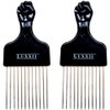 LUXXII (2 Pack) 6.75" Black Fist Metal Afro Pick Lift Hair Comb Detangle Wig Braid Hair Man Styling Comb