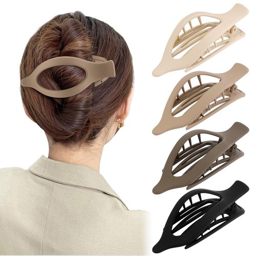 Ahoney 4.7" Flat Hair Clips for Women, 4Pcs Lay Down Claw Clips for Thick Thin Hair, Duck Clips for Hair Banana Clip French Concord Hair Barrettes for Styling Hair Accessories for Women