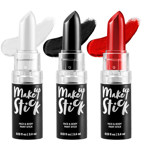 Spooktacular Creations 3 PCS Halloween Makeup Face Body Paint Kit Clown Lip Eye Black Stick Set for Adult and Kids Football Baseball Sports SFX Clown Costume Cosplay Dress Up (Black White Red )