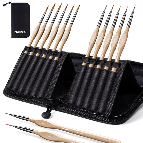 Nicpro 11 Pack Miniature Paint Brushes, Professional Fine Tip Detail Paint Brush, Artist Detail Brushes Set for Watercolor Oil Acrylic, Craft, Models, Rock Painting, Paint by Number-with Nylon Holder