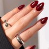 GLAMERMAID Dark Red Press On Nails Short Almond, Handmade Soft Jelly Gel Nail Tips Deep Burgundy Round Fake Nails, Natural Deep Red Stick Glue on Nails for Women, Reusable Round Oval False Nail Kit