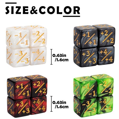 48 Pieces MTG Counter Dice Set +1/+1 Counters Tokens Marble Life Plus One Dice for Magic The Gathering, MTG, Table Top Game Accessories, 4 Styles