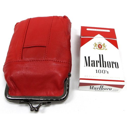 2pc Lot 100's RED Women Lady's Soft Leather Cigarette Case Pouch Fit 100mm Kings or Regular Pack