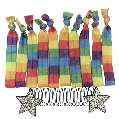 Lmlliang 10PC No Crease Ribbon Elastic Hair Ties,Elastic Hair Bands Ponytail Holder Invisible Star Hair Clips for Hair Accessories2#(Iridescence)