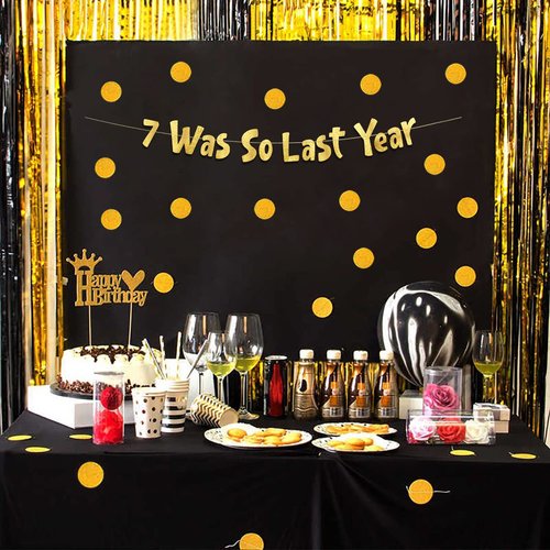 8th Birthday Gold Glitter Banner - Happy 8th Birthday Party Decorations, Supplies and Favors - 8th Wedding Anniversary Decorations