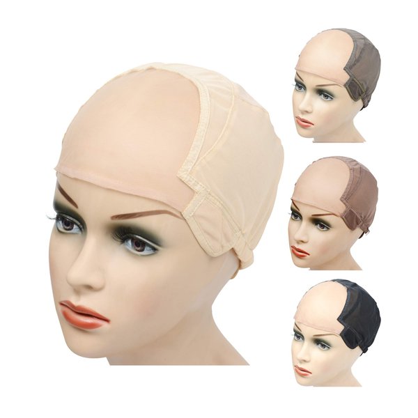 YANTAISIYU Wig Cap Stretch to Ear Wig Cap U Part Lace Wig Cap with Adjustable Straps for Women Wig Making (Blonde S 21 Inch)