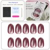 Xenophoer Cat Eye Press on Nails Short Oval Ruby Purple Fake Nails Acrylic Glue on Nails with Silver Glitter Designs Nails Press ons for Women Daily Wear 24 Pcs