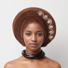Nigerian Headtie with Stones Female Head Wraps Already Made Auto Gele Head Tie African Turban Cap for Party (Golden)
