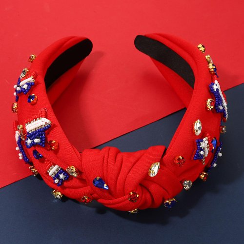 CEALXHENY 4th of July Headbands for Women, 4th of July Accessories, American Flag Patriotic Headbands, Rhinestone Pearl Knotted Headbands Beads Embellished Jeweled Headbands Holiday Gifts (US Flag G)