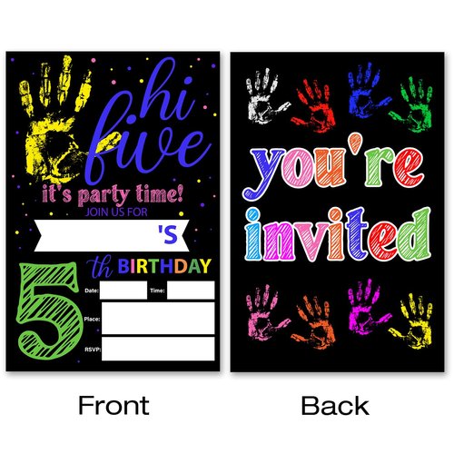 VAHATAN Hi Five 5th Birthday Party Invitations 20 Packs 5 Year Old Birthday Invites With Envelopes Colorful 5th Birthday Fill in Invite Cards