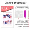 BFY 4th of July Press on Nails Medium Square Fake Nails, USA Flag Red White Glitter Acrylic Nails, Blue French Glossy Gel False Nails Kit Stick Glue on Nails Tip, Independence Day Decoration 24 Pcs