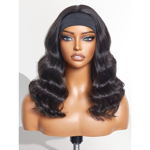 LUVME HAIR Body Wave Human Hair Headband Wig Ready to Go No Lace Glueless Human Hair Wigs with Adjustable Headband Natural Black Long Head Band Wig Beginners Friendly 18 Inch