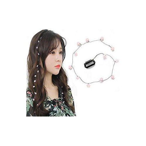3 PCS Women Crystal Flower Long Hair Decorative Headdress Hair Extensions with Comb Invisible Streamline Hairpin Hair Accessories (Pink)