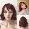 nevermindyrhead Short Wavy Bob Wig with Fringe Bangs,Short Ginger Red Wigs for Women,Heat Resistant Wigs for Daily,Party
