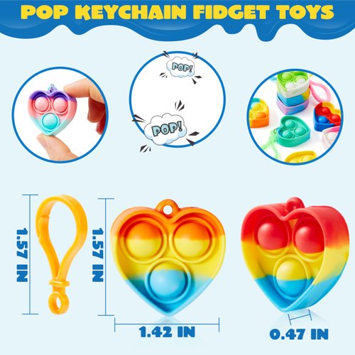 JOYIN Heart Pop Fidget Keychain Pop It Fidget Toys Bulk 30 Pack Party Favors for Kids 4-8,8-12 Years, Goodie Bag Stuffers Mini Pop Keychain for Classroom Prizes Birthday Sensory Toys Gifts