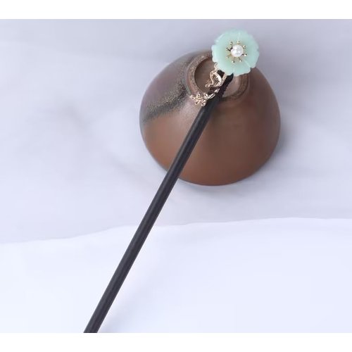 1Pcs Green Plants Japanese Chinese Hair Sticks Pearl Retro Wooden Hairpin Flower Hair Chopsticks Vintage Hanfu Pins Headdress Classic Hair Fork for Long Hair Women，Hair Accessories，Hair Pins