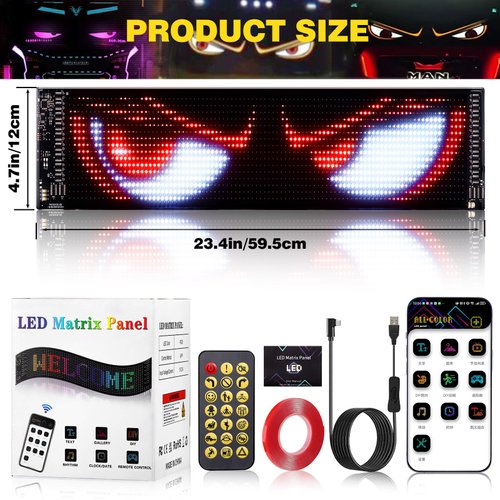Suacopzar 1 Pack Large Devil Eyes Light for Cars, 23x5in Programmable Flexible LED Digital Display Smart APP Control Custom Text DIY Pattern, Soft Screen LED Lights for Car Trucks Decor
