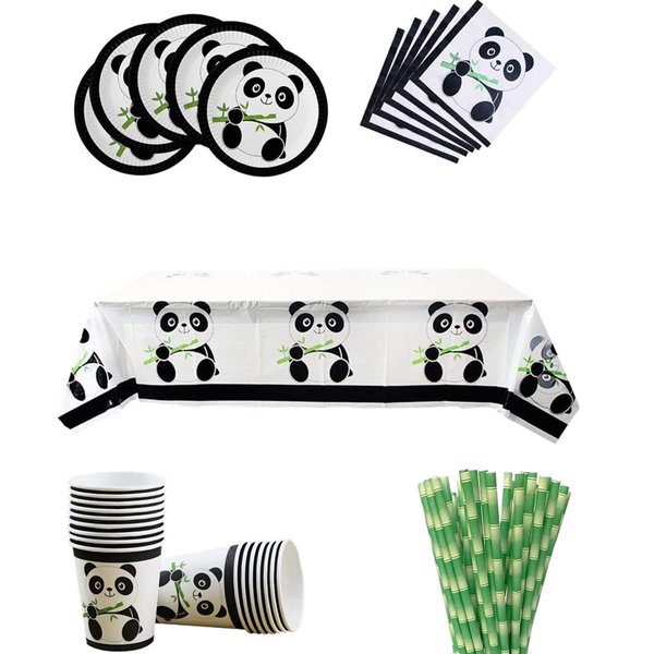 66 Pcs Panda Party Supplies, Panda Disposable Tableware Set with Panda Plates Cups Napkins Straws Tablecloth for Kids Baby Shower Birthday Decorations
