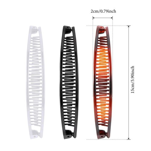 2Pcs One Black and One Brown Tort Banana Clips Fish Clips Vintage Clincher Combs Tool for Thick Curly Banana Clips Long Hair Clips Banana Hair Comb Fish Grip Slide Hair Clips Claws Set for Women