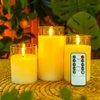 YTDSUP LED Flameless Candles Set of 3, Battery Operated Glass Candles with Remote and Timer, Flickering Real Wax Candles Light for Festival Wedding Home Party, Upgraded Version (D3 xH 4" 5" 6"-White)