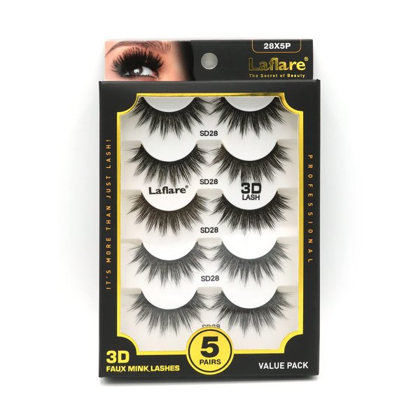 Laflare Silk Lashes 3D Faux Mink Eyelashes Multipack, Light, Natural Looking, Professional Easy to Apply Eyelashes in a Knitted Style 5 Pairs Value Pack (28X5P)