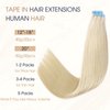 LADY MIRANDA Blonde Tape in Hair Extensions Human Hair 100% Remy Hair Platinum Blonde 20 Inch 20 Pcs 50g/pack Tape in Hair Extensions Real Human Hair Long Lasting Tape in Extensions
