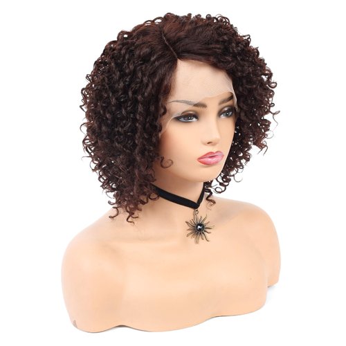 BEAUTY FLAG Afro Curly Lace Front Wigs Brown Synthetic Heat Resistant Fiber Short Curly Wig for Black Women