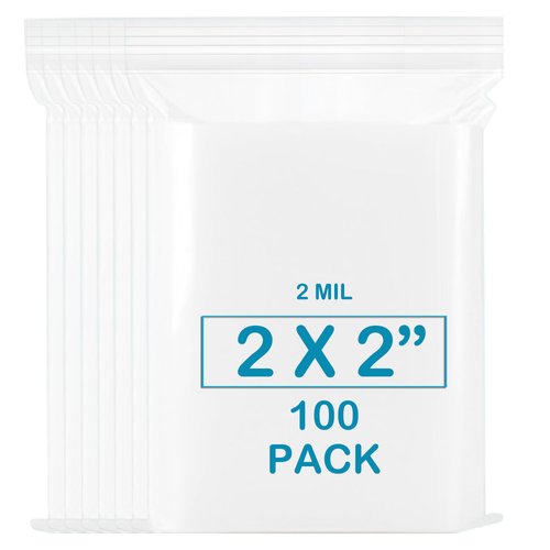 pikdmin 2''X 2'' (Pack of 100) 2 Mil Thick Clear Reclosable Small Zip Plastic Poly Bags With Resealable Lock Seal Zipper for Photo, Jewelry, Bakery, Treats, Travel, Storage, Packaging & Shipping