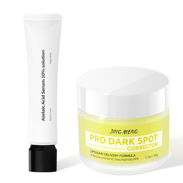 JING MENG Dark Spot Corrector Remover 10% Azelaic Acid Serum Advanced Liposome Encapsulated 4-Butylresorcinol Niacinamide HPR Vitamin C Acne Rosacea Treatment, Pore Refining, Redness Relief
