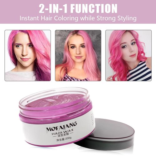 BrimFulite Temporary Hair Color Wax, Instantly Coloring Hair Paint Wax Non-Greasy Washable Pink Hair Wax for Women Men Strong Holding for All Day for Halloween Parties Cosplay Masquerade (Pink)
