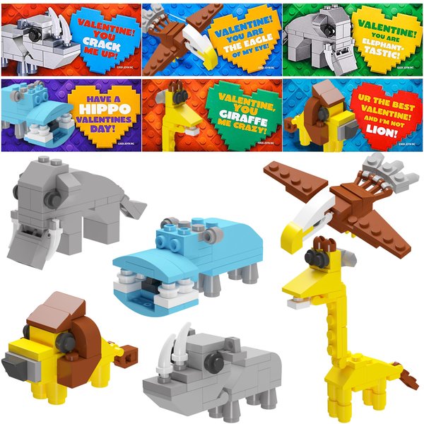 JOYIN 24 Packs Valentines Day Cards with Safari Animal Building Blocks for Valentine Party Favor, Classroom Exchange Prize, Valentine’s Greeting Cards