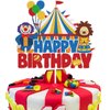 KEWEYA Circus Happy Birthday Cake Topper Decorations Red Blue Carnival Theme Birthday Cake Decor Party Supplies Circus Theme Cake Backdrop for Kids Baby Shower Sign