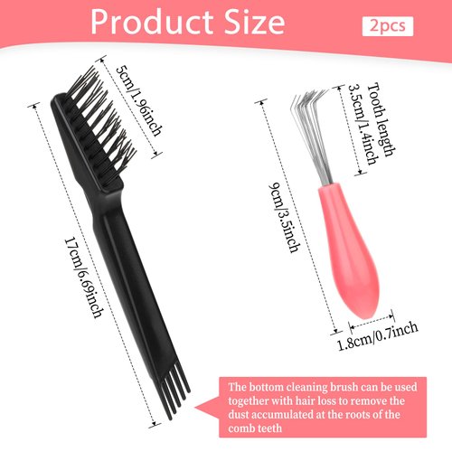 Giantree 2/4 Pcs Hair Brush Cleaning Tool, Comb Cleaner Brush Remove Hair Brush Cleaner Rake Mini Hair Brush Remover for Removing Hair Dust Home and Salon Use (Plastic Handle Rake)(2pcs)
