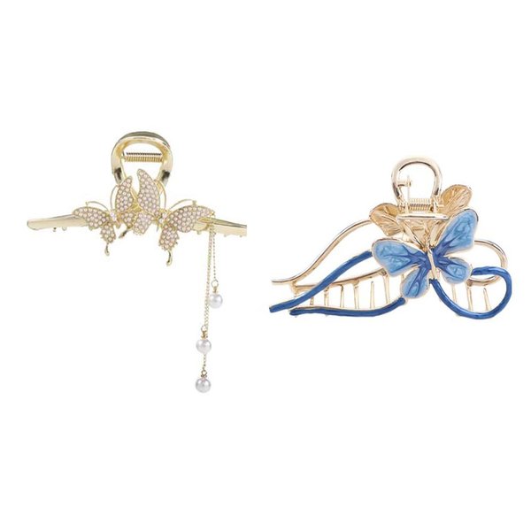 Leadigol 2PCS Alloy Butterfly Hair Clip,Rhinestone Butterfly Hair Clip Geometric Shape Hair Claw Clips for Women
