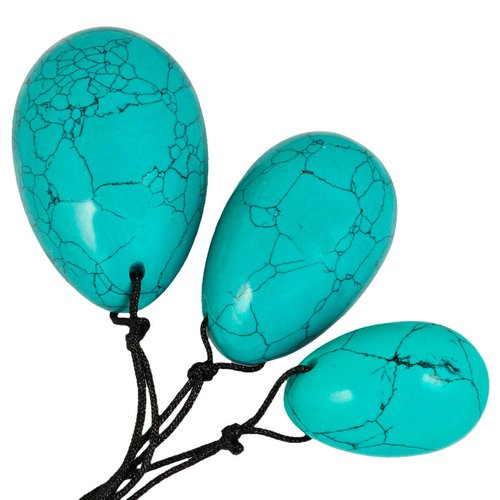 mookaitedecor Green Howlite Turquoise Yoni Eggs Set of 3, Predrilled with Unwaxed String, Massage Stones for Women to Strengthen Pelvic Floor Muscles with Velvet Pouch
