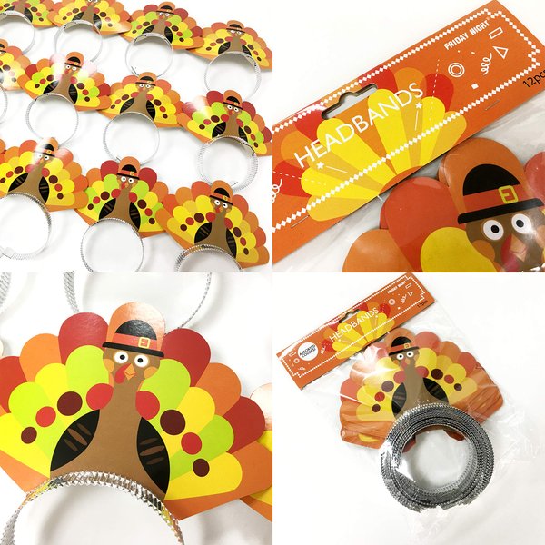WEEPA 12Pcs Thanksgiving Turkey Headband for Festival Party Supplies, Thanksgiving Decorations Kit