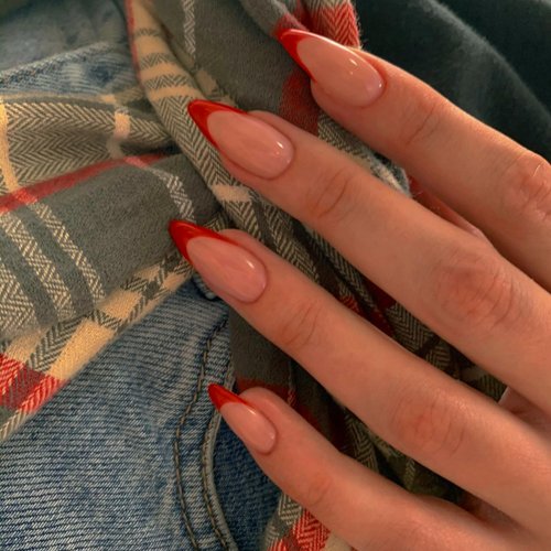 Red French Tip Press on Nails Short Almond Nails Press ons French Tip Glue on Nails for Women DIY Acrylic french nails Short Gel Nails, Natural Thick Extra Short French Fake Nails 30Pcs 15 Sizes