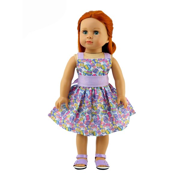 American Fashion World Lavender Easter Egg Dress for 18-Inch Dolls | Premium Quality & Trendy Design | Dolls Clothes | Outfit Fashions for Dolls for Popular Brands