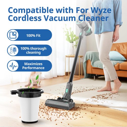 4 Pack Replacement Filters Compatiable with Wyze Cordless Vacuum Cleaner, Removable and Washable HEPA Filter Accessories Part Set with 1 Cleaning Brush for Wyze Handheld Cordless Vacuum Cleaner