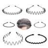 Metal Headbands for Men/Women, 90s headband Japanese Headband hair bands men Metal Band Comb Headband Wavy Hairband Spring Hair Hoop, Metal Unisex Male/Female Elastic Non-slip Hair Band, 6 Pack