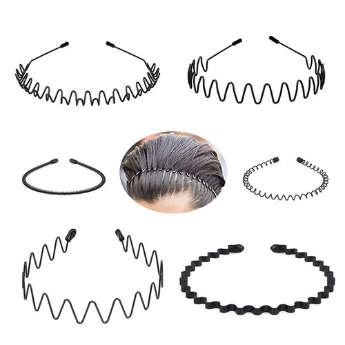 Metal Headbands for Men/Women, 90s headband Japanese Headband hair bands men Metal Band Comb Headband Wavy Hairband Spring Hair Hoop, Metal Unisex Male/Female Elastic Non-slip Hair Band, 6 Pack
