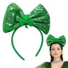 St. Patrick's Day Headbands for Women Girls Kids, Shamrock Green Sequin Bow Headband Clover Hair Hoop Cute Hair Accessories for St. Patrick's Day Decorations Parade Costume Party Supplies 1PCS