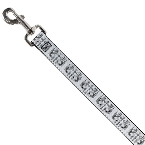 Dog Leash Buckle Down Skulls Wings White Black 4 Feet Long 1.0 Inch Wide